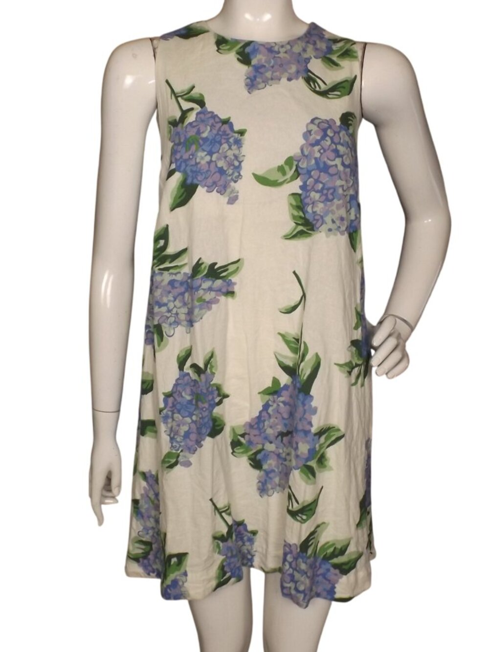 JOIE Mini Dress, L, Off-White/Purple Floral, Linen Blend, Cutout Back, Pockets